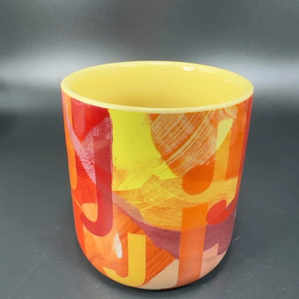 Anthropologie Monogram Lottie Mug Orange‎ Red Yellow Pink Letter Initial J Mug